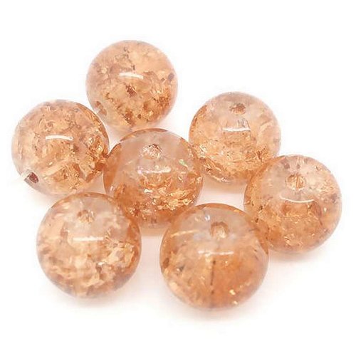 20 perles en verre craquelé - 8 mm - couleur rose pêche - saumon - perles craquelées - rondes (pcv08rop)