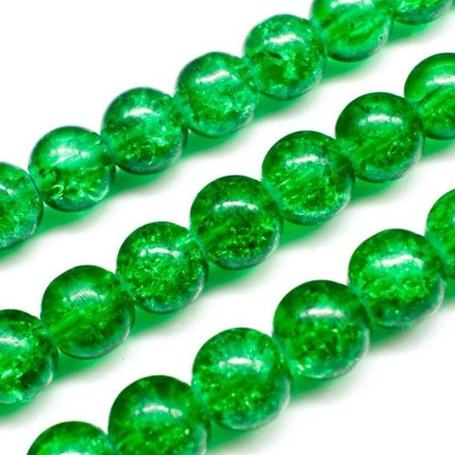 20 perles en verre craquelé - 8 mm - vert mousse - perles craquelées - rondes (pcv08vm)