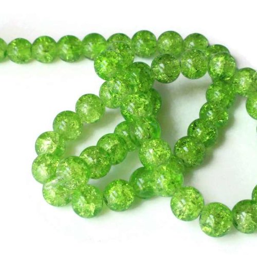20 perles en verre craquelé - 8 mm - vert pomme - perles craquelées - rondes (pcv08vp)