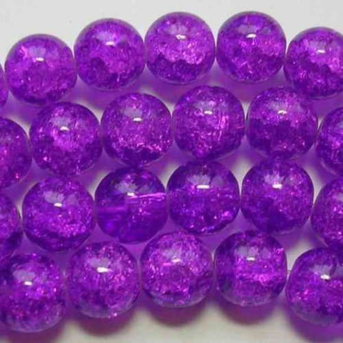 20 perles en verre craquelé - 8 mm - violet - aubergine - pourpre - perles craquelées - rondes (pcv08vi)