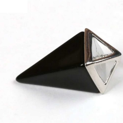 1 pendule / pendentif en agate noire - pyramide allongée - avec sertissage - sans chaîne (pp-agn03)