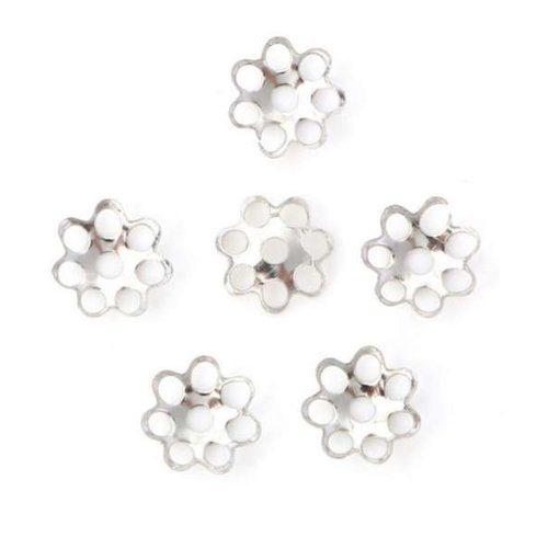 50 coupelles de perles - 6 mm - argenté - calottes - fleur ronde (cpr06a)