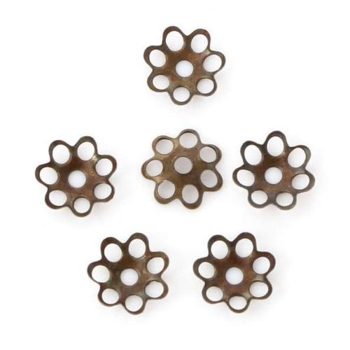 50 coupelles de perles - 6 mm - couleur bronze - calottes - fleur ronde (cpr06ba)