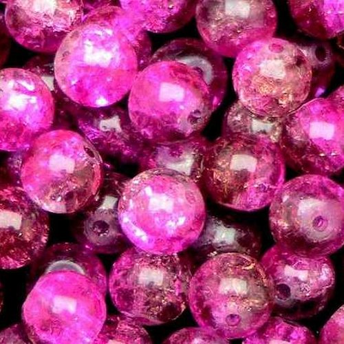 10 perles en verre craquelé - 8 mm - bicolores fuchsia / marron - perles craquelées - rondes (pcv08bfm)