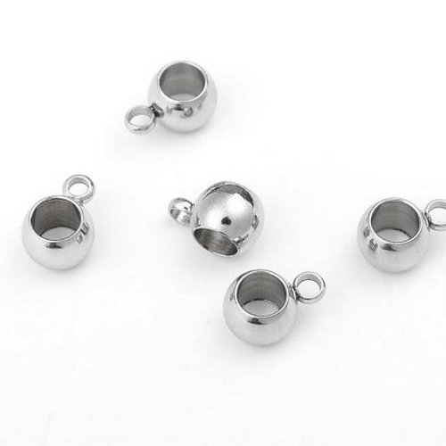 1 bélière / attache - acier inoxydable 304 inox - 9 x 6 mm - argent mat - anneaux ronds - rondelle - connecteur (bel09in)