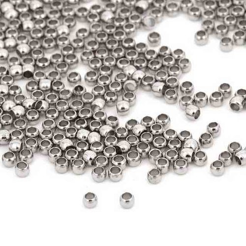 50 perles à écraser - 1.5 mm - couleur argent mat - perles de serrage - à sertir - à coller (pae1.5am)