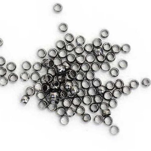 100 perles à écraser - 2 mm - couleur gunmetal - noir anthracite - perles de serrage - à sertir - à coller (pae02gm)