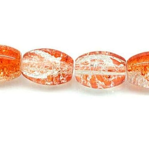 5 perles en verre craquelé - 10 mm - bicolores - ambre (orange) / cristal (transparent) - perles craquelées - ovales (pcvo10bac)