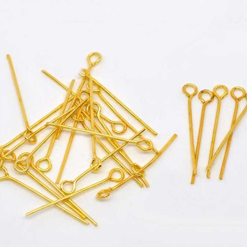 100 tiges à oeil - 24 mm - doré - clous à oeil - tiges à tête ronde - clous-tiges (cttr24d)