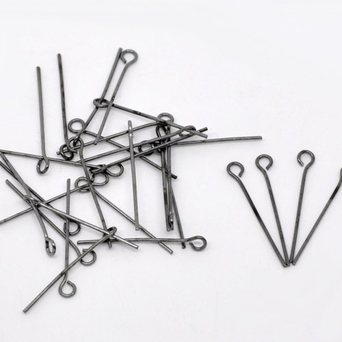 100 tiges à oeil - 24 mm - couleur gunmetal - noir anthracite - clous à oeil - tiges à tête ronde - clous-tiges (cttr24gm)