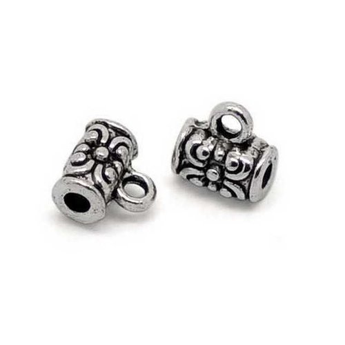 1 bélière / attache - 7 x 4 mm - argent vieilli - tibetan silver - connecteur tube - tonneau - cylindre - gravé (bel07ts)