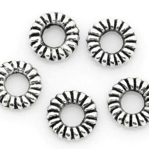 20 anneaux fermés - 5 mm - couleur argent vieiili - tibetan silver - connecteurs fermés - torsadé - en spirale - ronds (acf05ts)
