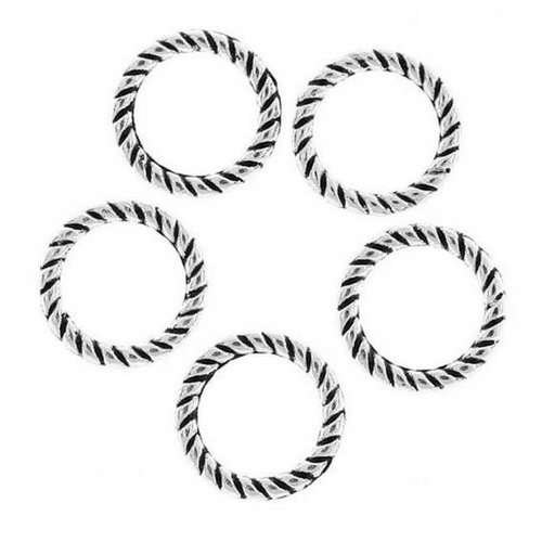 20 anneaux fermés - 8 mm - couleur argent vieiili - tibetan silver - connecteurs fermés - torsadé - en spirale - ronds (acf08ts)