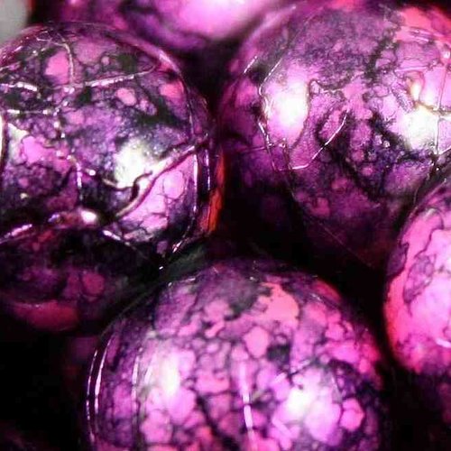 20 perles en verre tréfilé - 4 mm - fuchsia pourpre violet / noir - drawbench - verre filé - moucheté - marbré - tacheté (pfd04pn)