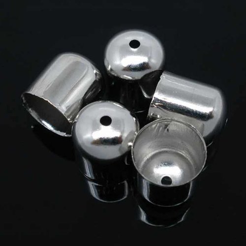 10 embouts pour cordons - 5 x 4 mm - couleur argent mat - embouts à coller - coupelles - tulipes - clochettes - calottes - caps (et06am)