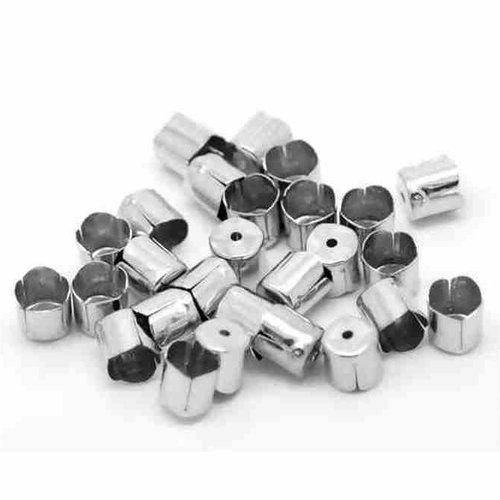 10 embouts pour cordons - 5 x 4 mm - couleur argent mat - embouts à coller - coupelles - tulipes - clochettes - calottes - caps (et06am-t)