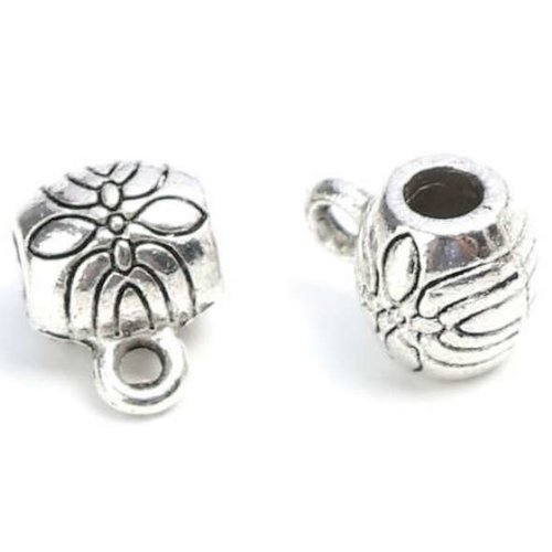 10 bélières / attaches - 8 x 6 mm - argent vieilli - tibetan silver - connecteur tube - tonneau - cylindre - gravé (bel08ts)