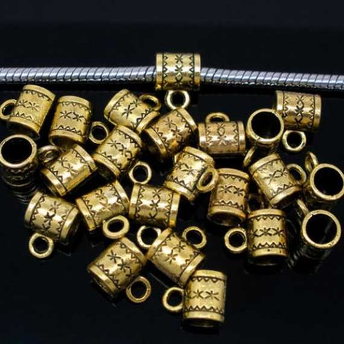 1 bélière / attache - 8 x 6 mm - or vieilli - connecteur tube - tonneau - cylindre - gravé (bel08ov)