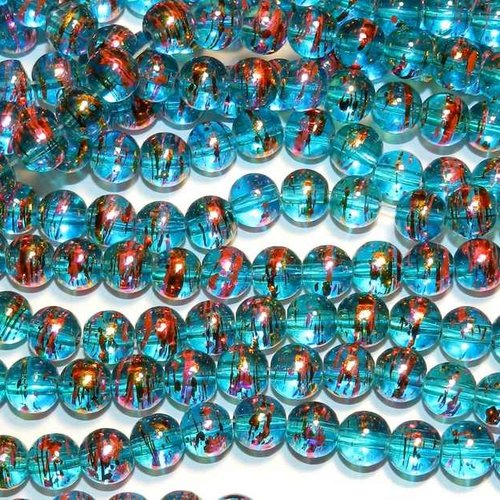 20 perles en verre tréfilé - 4 mm - multicolores bleu turquoise / doré / cuivre - drawbench - verre filé (pfd04bmd)