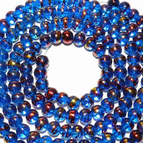 10 perles en verre tréfilé - 4 mm - multicolores bleu / doré / rouge - drawbench - verre filé (pfd04brd)