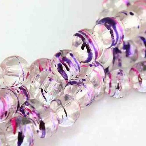 10 perles en verre tréfilé - 4 mm - multicolores transparent / pourpre / fuchsia - drawbench - verre filé (pfd04cpf)