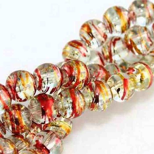 20 perles en verre tréfilé - 4 mm - multicolores transparent / rouge / doré - drawbench - verre filé (pfd04crd)
