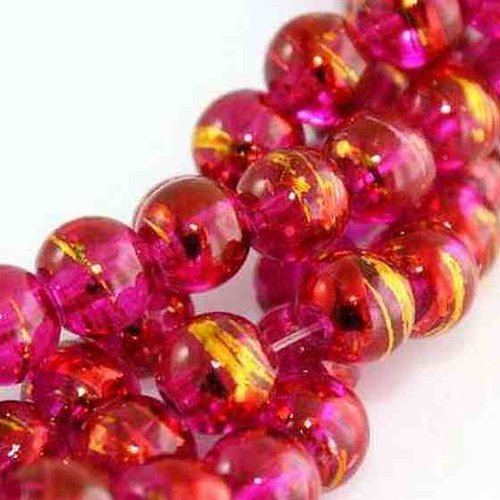 20 perles en verre tréfilé - 4 mm - multicolores fuchsia / doré / rouge - drawbench - verre filé (pfd04fd)