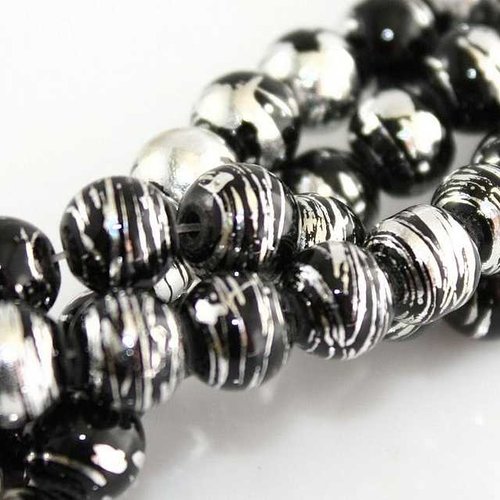 20 perles en verre tréfilé - 4 mm - noir / argenté - drawbench - verre filé (pfd04na)