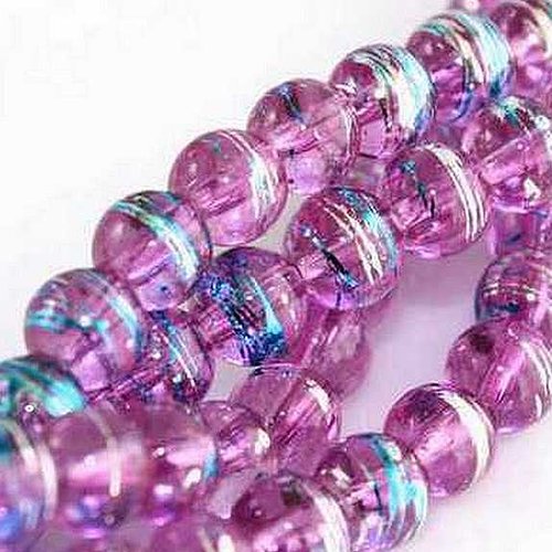 20 perles en verre tréfilé - 4 mm - multicolores pourpre / bleu / argenté - drawbench - verre filé (pfd04pba)