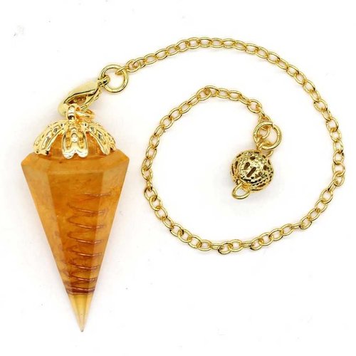 1 pendule / pendentif orgonite avec citrine - cône à 6 facettes - avec sertissage et chaîne dorée (po-cit01)
