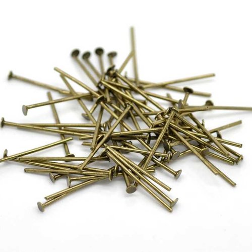 100 clous à tête plate - 22 mm - couzleur bronze vieilli - tiges à tête plate - clous-tiges (cttp22ba)