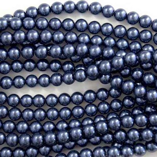 50 perles nacrées en verre - 3 mm - couleur bleu gris foncé (pnv03blgr)