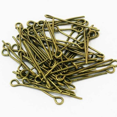 100 tiges à oeil - 30 mm - couleur bronze ancien - tiges à tête ronde - clous-tiges (cttr30ba)