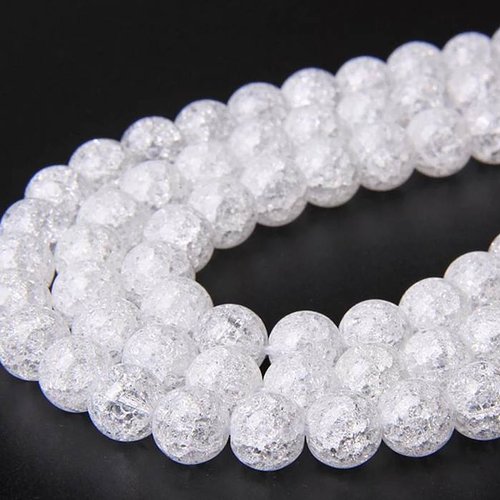10 perles en verre craquelé - 4 mm - blanc transparent - imitation cristal - perles craquelées - rondes (pcv04bt)