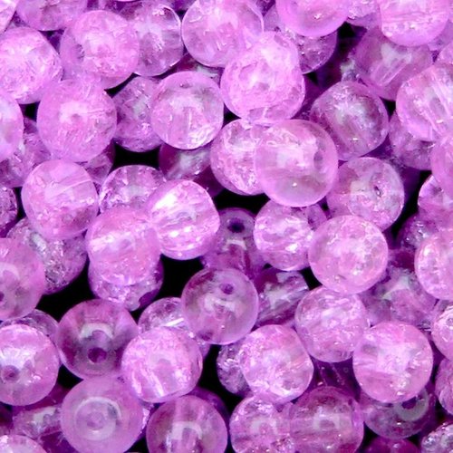 10 perles en verre craquelé - 4 mm -  couleur mauve lilas - rose - fuchsia - perles craquelées - rondes (pcv04ml)