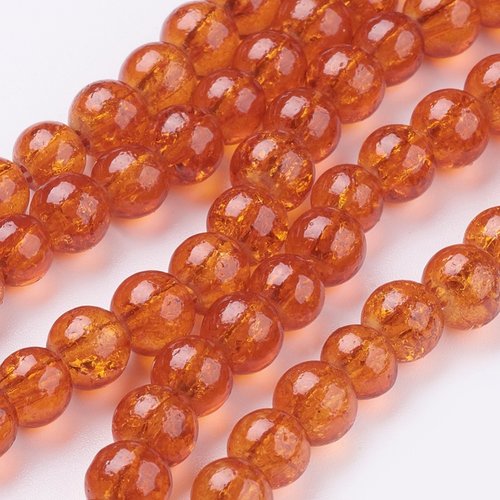 10 perles en verre craquelé - 4 mm - couleur orange corail - perles craquelées - rondes (pcv04o)