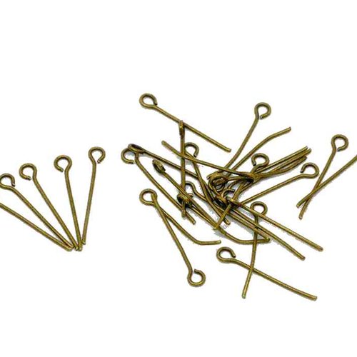 100 tiges à oeil - 20 mm - couleur bronze ancien - tiges à tête ronde - clous-tiges (cttr20ba)