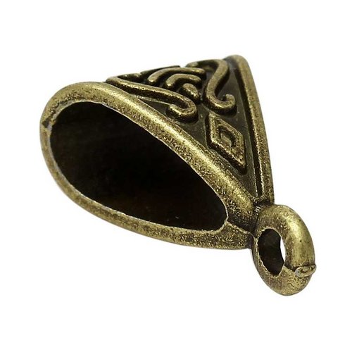 5 bélières / attaches - 15 x 10.5 mm - couleur bronze vieilli - triangle baroque sculpté - bélières v - connecteurs  (bel15ba)