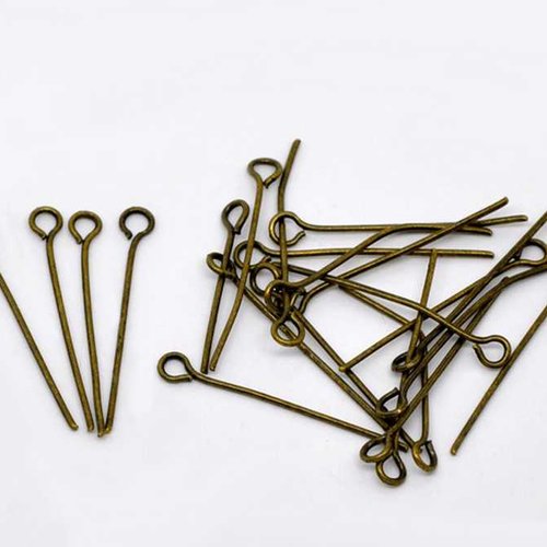 20 tiges à oeil - 24 mm - couleur bronze ancien - clous à oeil - tiges à tête ronde - clous-tiges (cttr24ba)