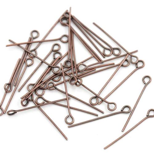 20 tiges à oeil - 24 mm - couleur cuivre - clous à oeil - tiges à tête ronde - clous-tiges (cttr24cr)