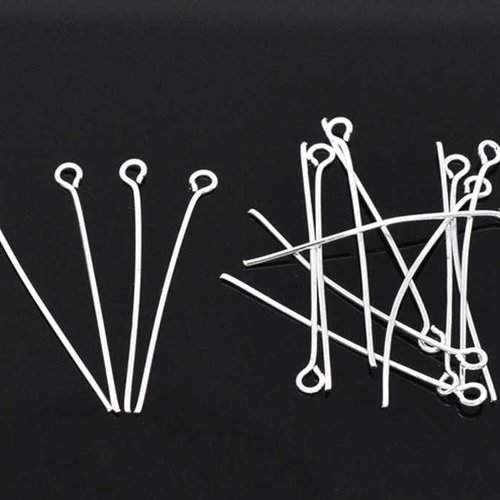 50 tiges à oeil - 28 mm - argenté - tiges à tête ronde - clous-tiges (cttr28a)