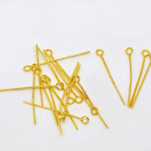100 tiges à oeil - 28 mm - doré - tiges à tête ronde - clous-tiges (cttr28d)