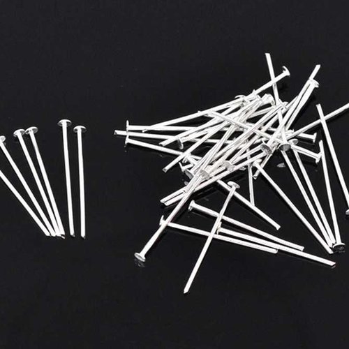 50 clous à tête plate - 24 mm - argenté - tiges à tête plate - clous-tiges (cttp24a)