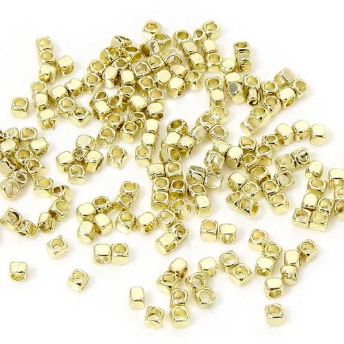 20 perles métal - 2 x 2 mm - doré mat - intercalaires - cube - à facettes (pmc02dm)