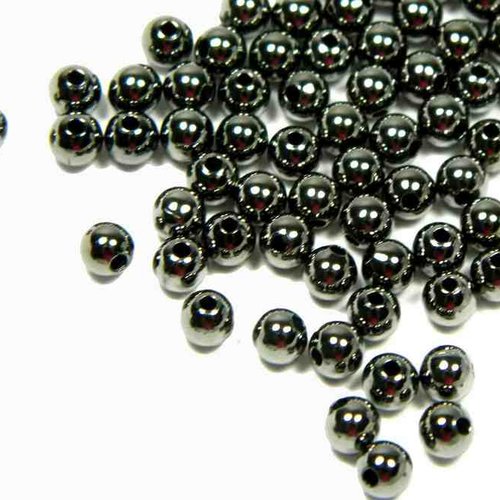 100 perles métal - 2.5 mm - couleur gunmetal - noir anthracite - intercalaires - perles métalliques - rond (pm2.5gm)