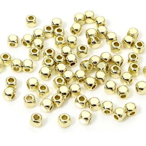 10 perles métal - 3.6 x 3.6 mm - doré mat - intercalaires - cube - à facettes (pmc3.5dm)