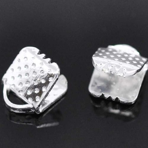 20 fermoirs-griffe - 8 x 6 mm - argenté - attaches ruban - pinces - mâchoires (fg08a)