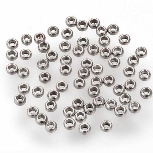 20 perles métal - 1.5 x 0.8 mm - acier inoxydable 304 inox - couleur argent - intercalaires - perles métalliques - rondelles (pmr1.5in)