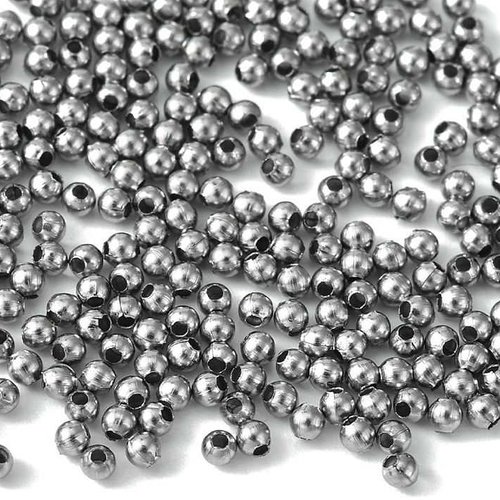 20 perles métal - 2 mm - acier inoxydable 304 inox - couleur argent acier - intercalaires - perles métalliques - rond (pm02in)