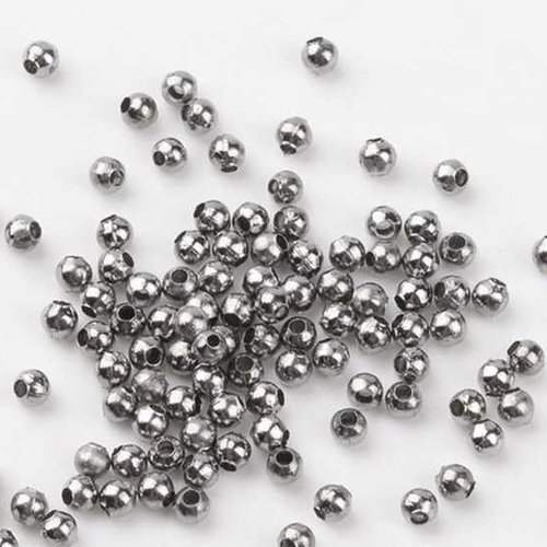50 perles métal - 2 mm - gunmetal - noir anthracite - intercalaires - perles métalliques - rond (pm02gm)